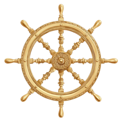 Black Pearl – Restaurant – Goldenes Schiffssteuerrad (Nautik)